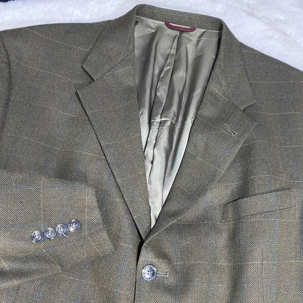 Hart‎ Schaffner Marx Nordstrom Mens Blazer Jacket 46XL Green Plaid Wool Blend
